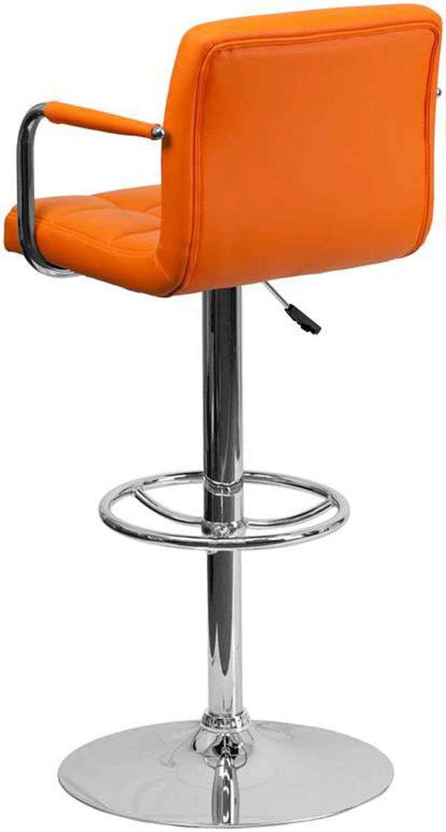 Alt view image 7 of 20 - Contemporary Orange Quilted Vinyl Adjustable Height Barstool with Arms and Chrome Base