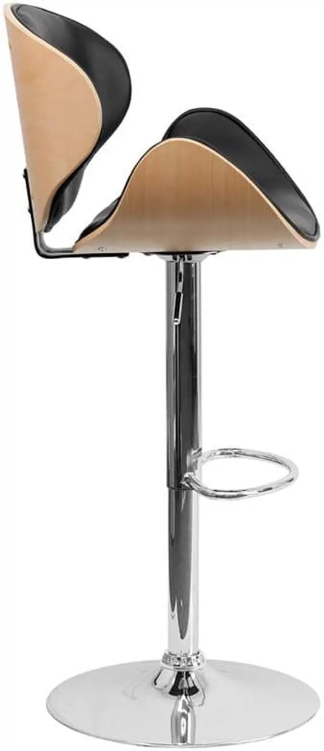 Alt view image 5 of 20 - Beech Bentwood Adjustable Height Barstool with Curved Back and Black Vinyl Seat