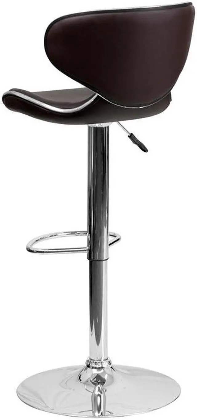 Alt view image 6 of 20 - Contemporary Cozy Mid-Back Brown Vinyl Adjustable Height Barstool with Chrome Base