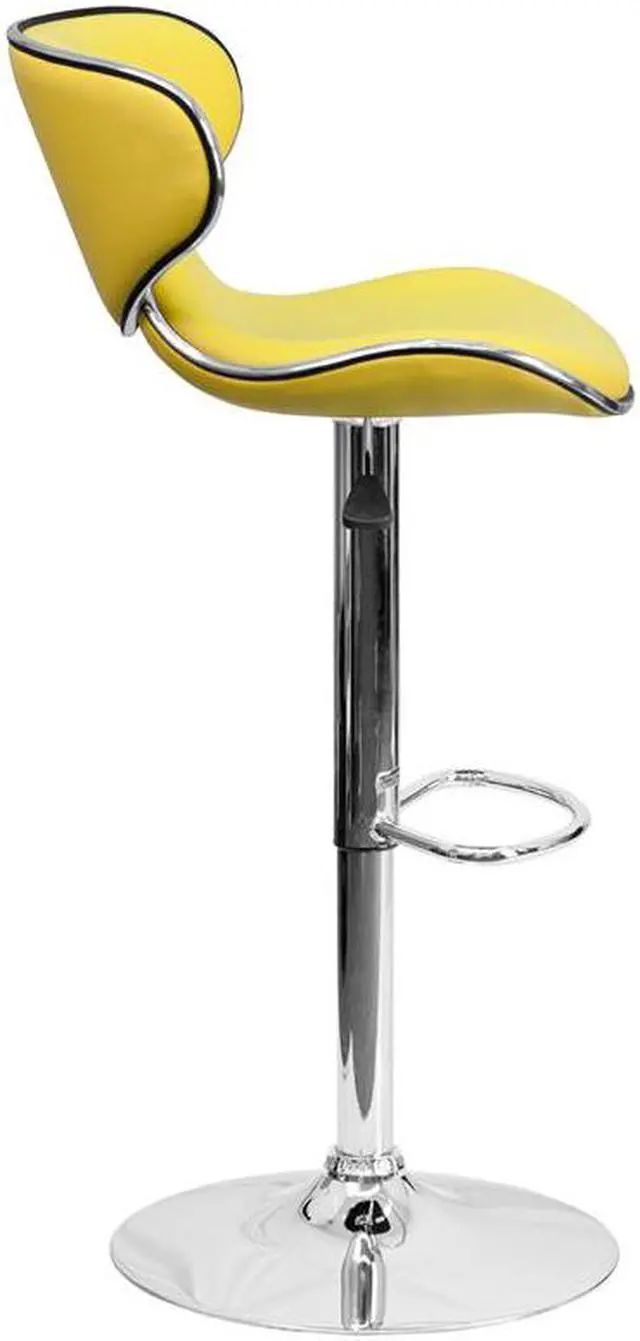 Alt view image 8 of 20 - Contemporary Cozy Mid-Back Yellow Vinyl Adjustable Height Barstool with Chrome Base