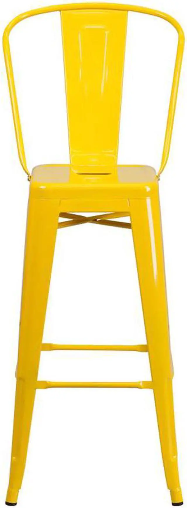 Alt view image 9 of 20 - Commercial Grade 30" High Yellow Metal Indoor-Outdoor Barstool with Removable Back
