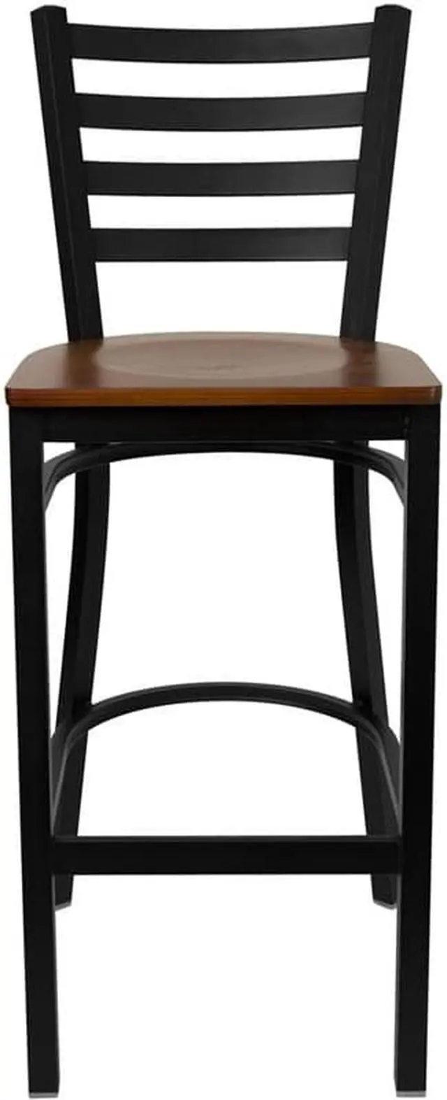 Alt view image 10 of 20 - HERCULES Series Black Ladder Back Metal Restaurant Barstool - Cherry Wood Seat