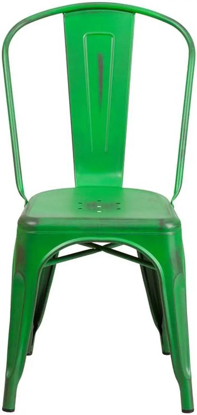 Alt view image 8 of 20 - Commercial Grade Distressed Green Metal Indoor-Outdoor Stackable Chair