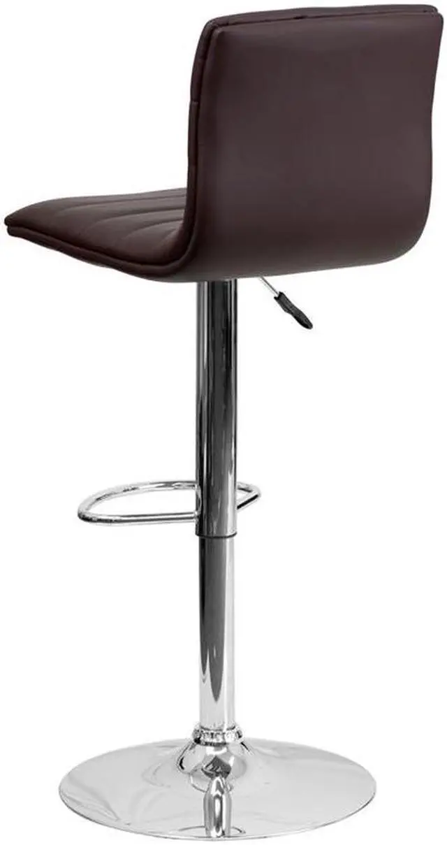 Alt view image 9 of 20 - Modern Brown Vinyl Adjustable Bar Stool with Back, Counter Height Swivel Stool with Chrome Pedestal Base