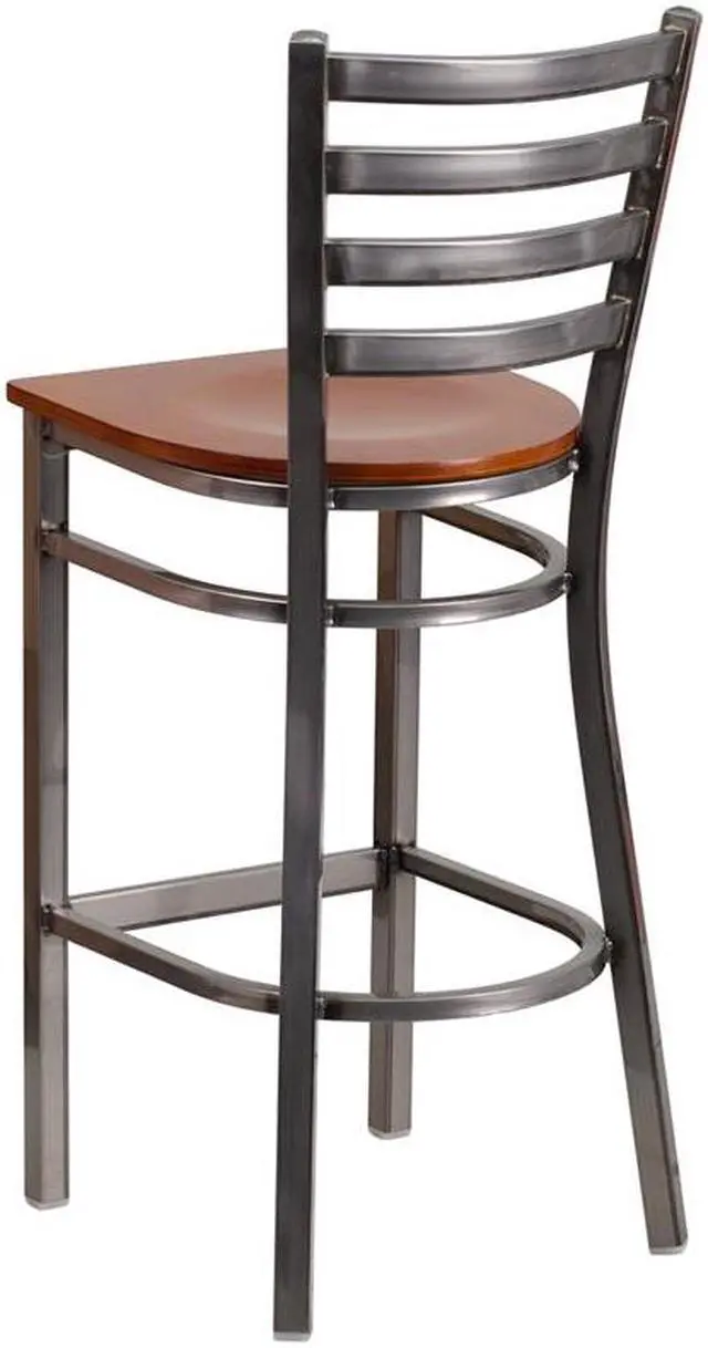 Alt view image 13 of 20 - Flash Furniture Hercules Series Clear Coated Ladder Back Metal Restaurant Barstool with Wood Seat, Cherry