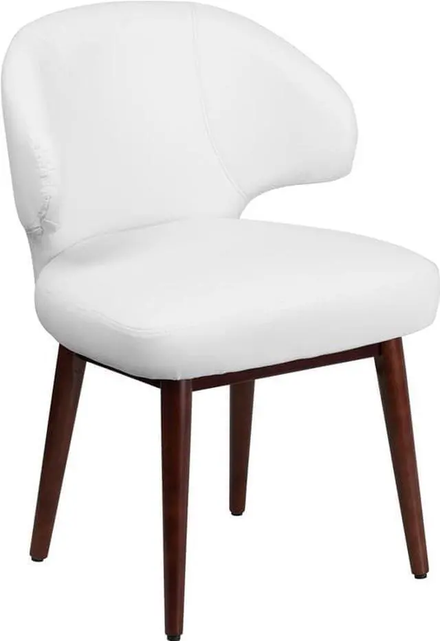 Alt view image 6 of 20 - Comfort Back Series White LeatherSoft Side Reception Chair with Walnut Legs