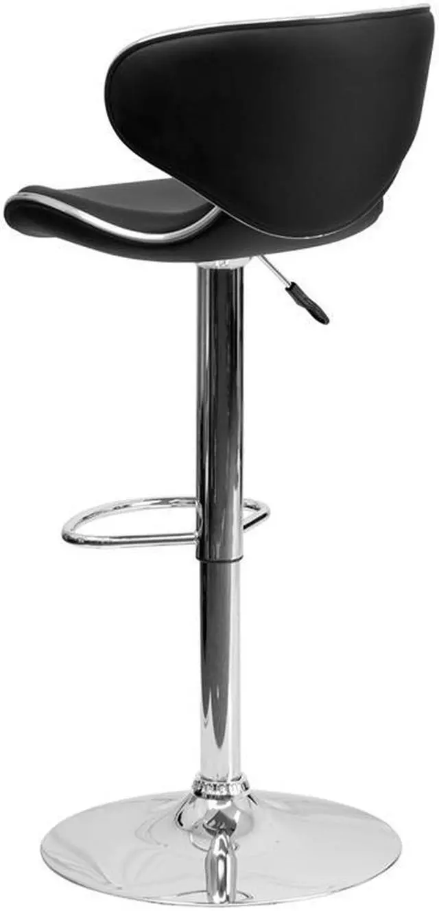 Alt view image 6 of 20 - Contemporary Cozy Mid-Back Black Vinyl Adjustable Height Barstool with Chrome Base
