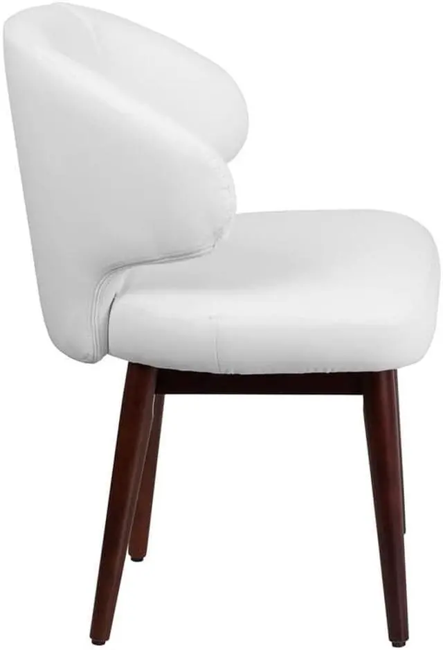 Alt view image 7 of 20 - Comfort Back Series White LeatherSoft Side Reception Chair with Walnut Legs