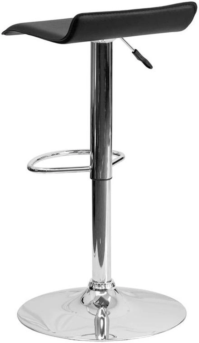 Alt view image 7 of 20 - Contemporary Black Vinyl Adjustable Height Barstool with Solid Wave Seat and Chrome Base