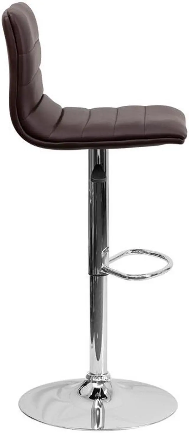 Alt view image 8 of 20 - Modern Brown Vinyl Adjustable Bar Stool with Back, Counter Height Swivel Stool with Chrome Pedestal Base