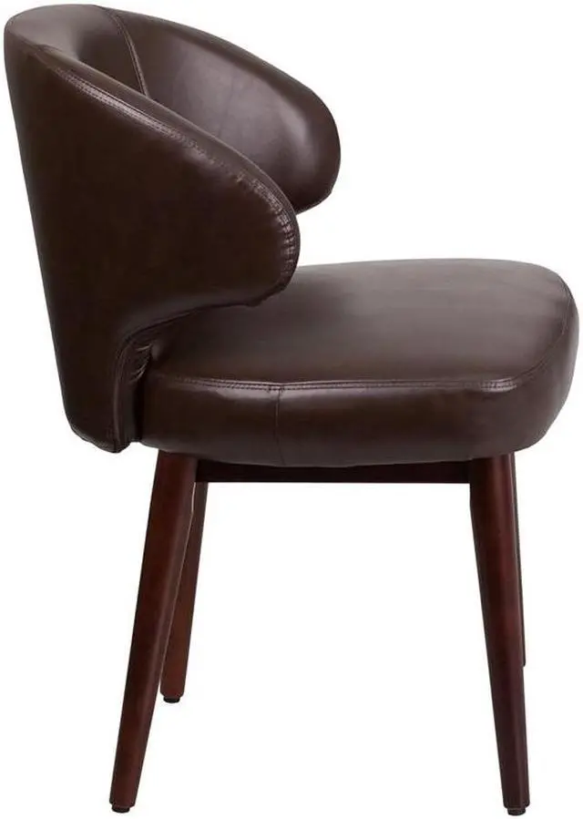Alt view image 6 of 20 - Comfort Back Series Brown Leather Side Reception Chair with Walnut Legs