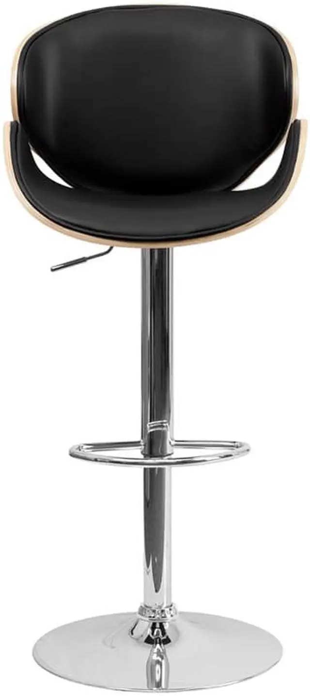 Alt view image 7 of 20 - Beech Bentwood Adjustable Height Barstool with Curved Back and Black Vinyl Seat