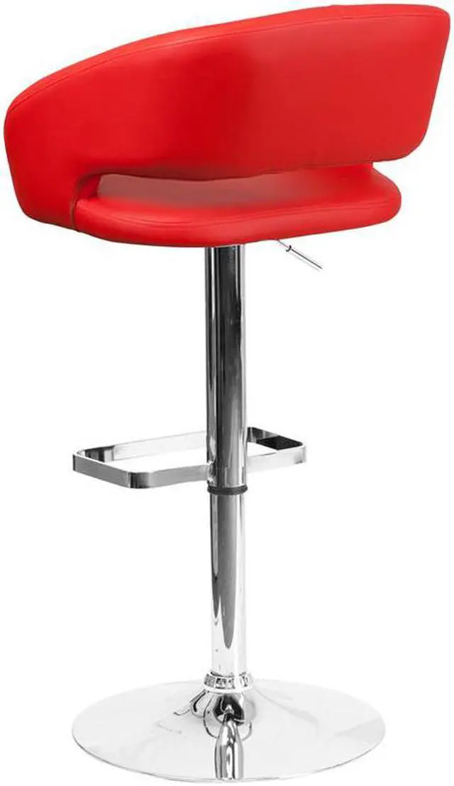 Alt view image 7 of 20 - Contemporary Red Vinyl Adjustable Height Barstool with Rounded Mid-Back and Chrome Base