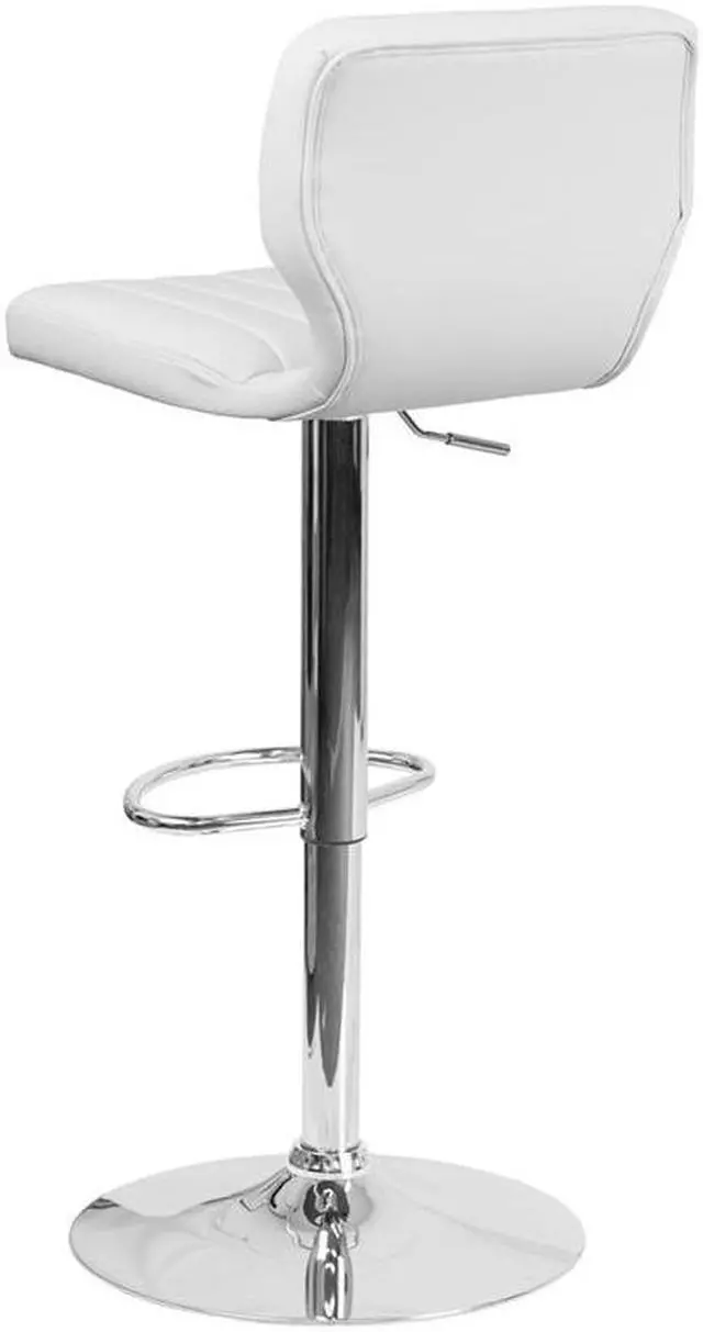 Alt view image 7 of 20 - Contemporary White Vinyl Adjustable Height Barstool with Vertical Stitch Back and Chrome Base