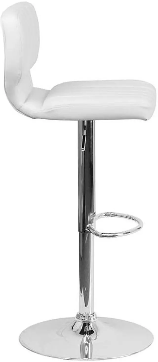 Alt view image 6 of 20 - Contemporary White Vinyl Adjustable Height Barstool with Vertical Stitch Back and Chrome Base