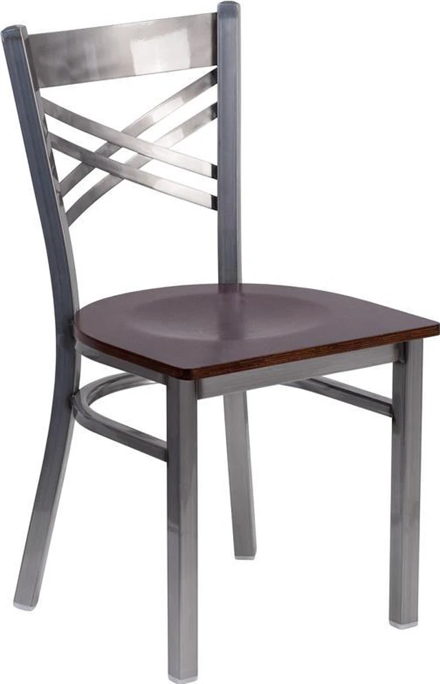 Alt view image 5 of 20 - Flash Furniture HERCULES Series Clear Coated ''X'' Back Metal Restaurant Chair - Walnut Wood Seat