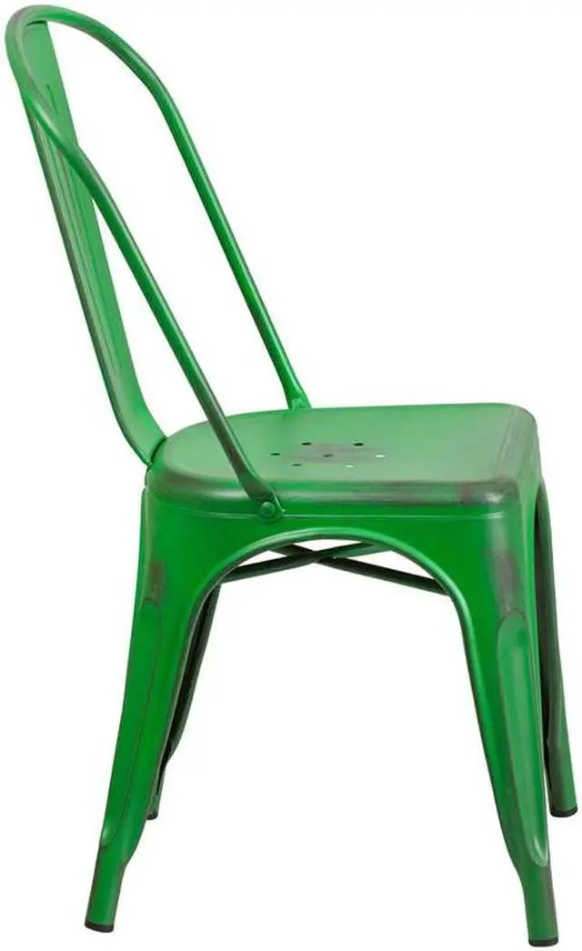 Alt view image 6 of 20 - Commercial Grade Distressed Green Metal Indoor-Outdoor Stackable Chair