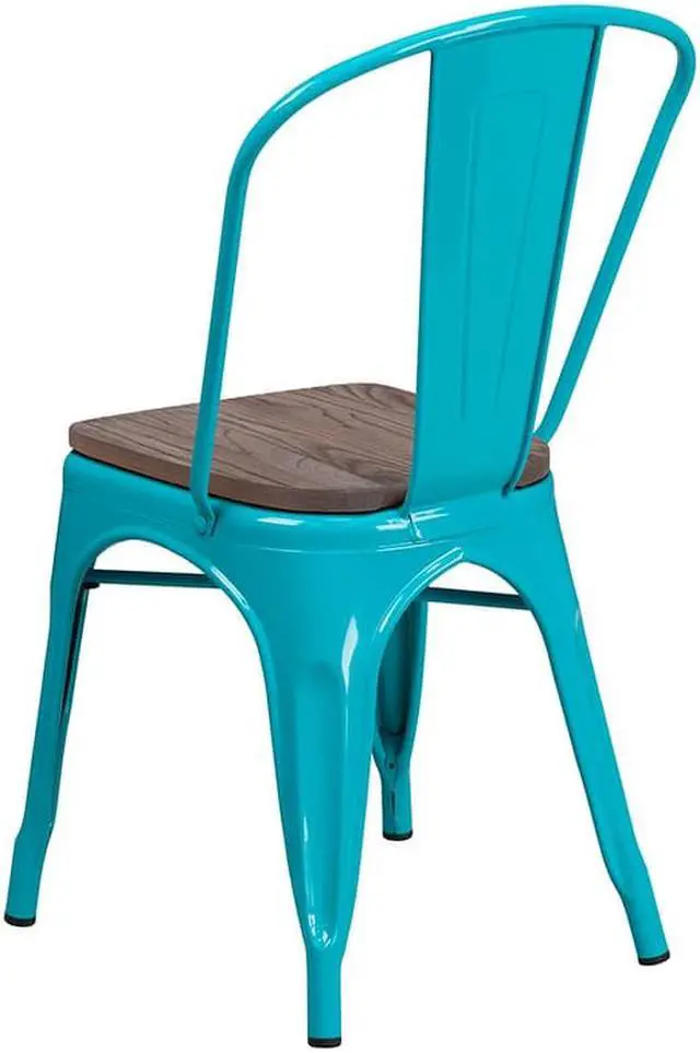 Alt view image 8 of 20 - Crystal Teal-Blue Metal Stackable Chair with Wood Seat