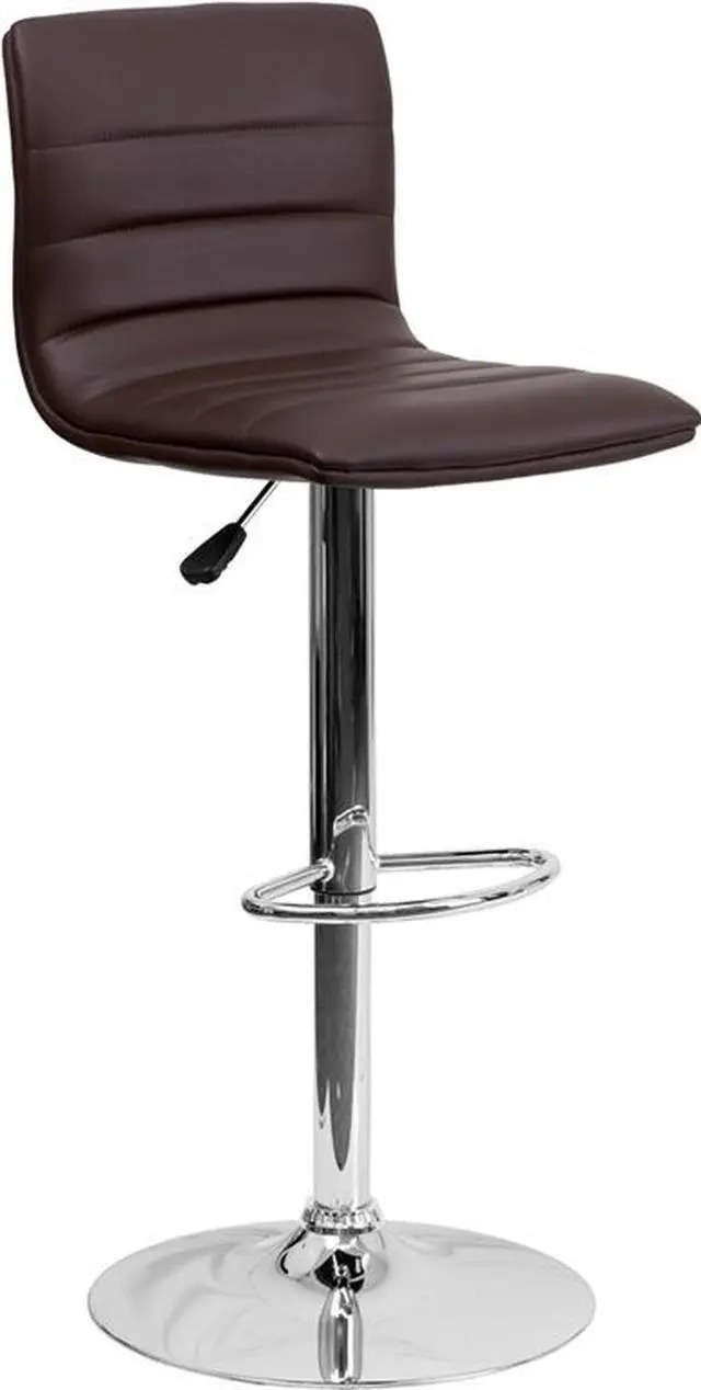 Alt view image 7 of 20 - Modern Brown Vinyl Adjustable Bar Stool with Back, Counter Height Swivel Stool with Chrome Pedestal Base