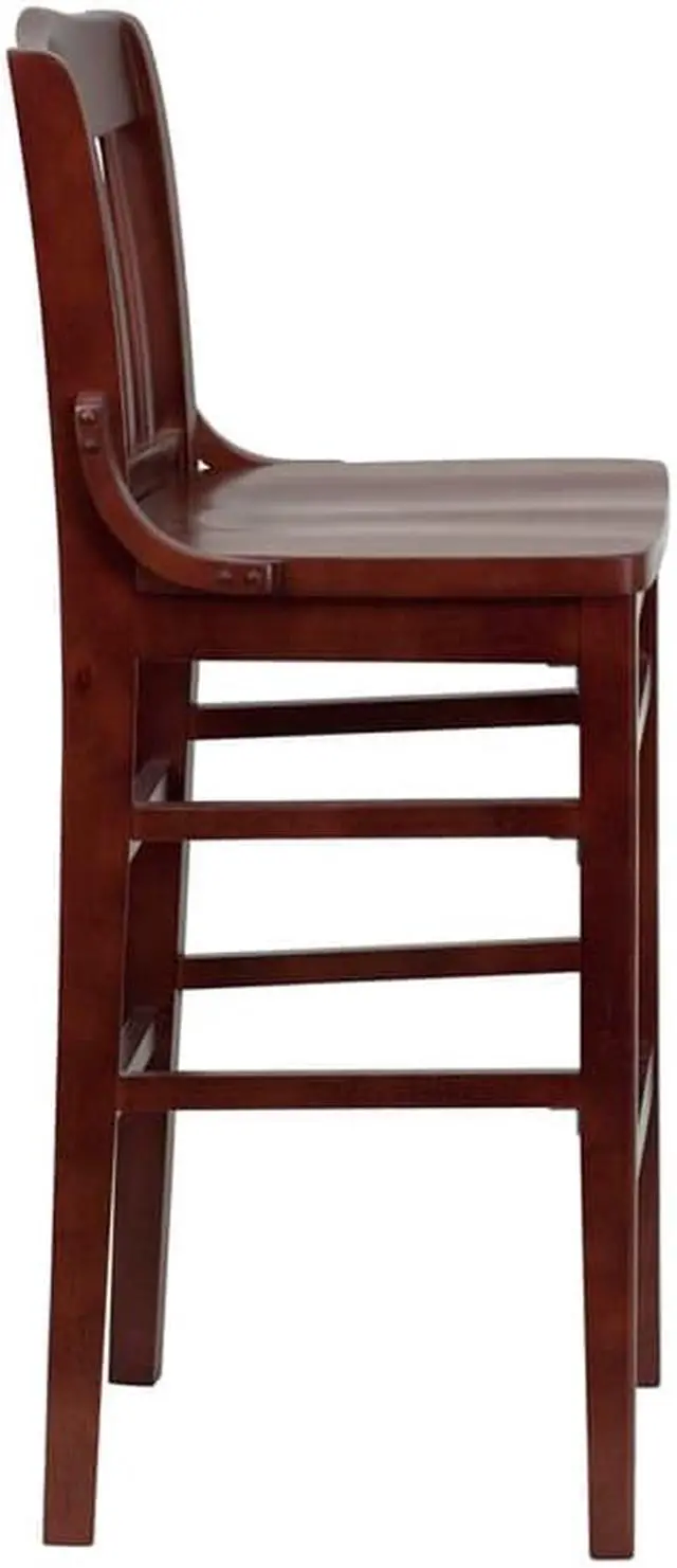 Alt view image 7 of 20 - HERCULES Series School House Back Mahogany Wood Restaurant Barstool