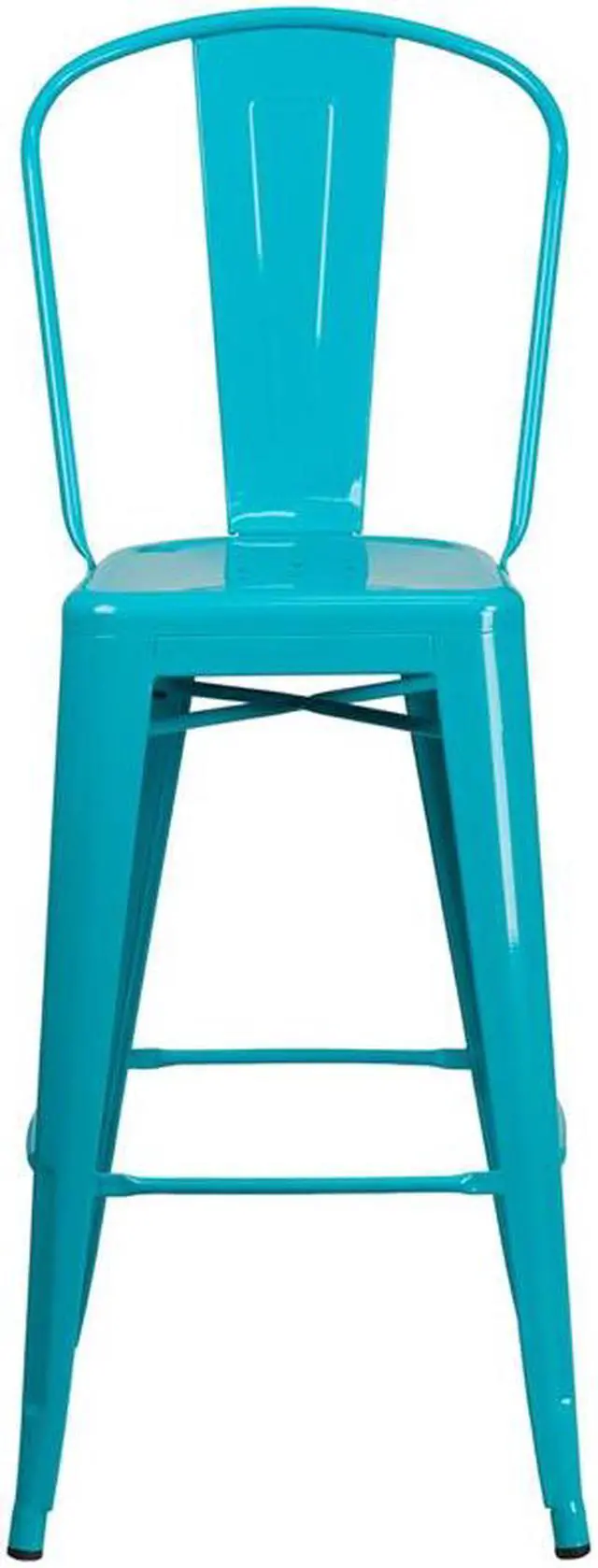 Alt view image 5 of 20 - Commercial Grade 30" High Crystal Teal-Blue Metal Indoor-Outdoor Barstool with Back