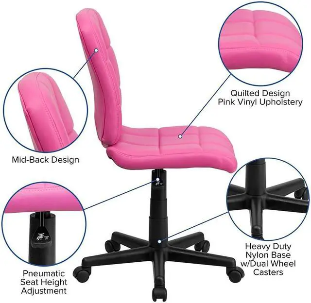 Alt view image 8 of 20 - Mid-Back Pink Quilted Vinyl Swivel Task Chair