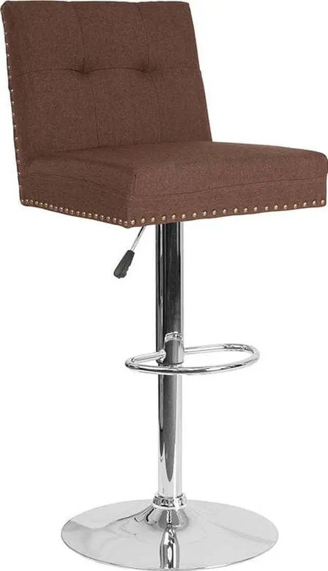 Alt view image 5 of 20 - Ravello Contemporary Adjustable Height Barstool with Accent Nail Trim in Brown Fabric