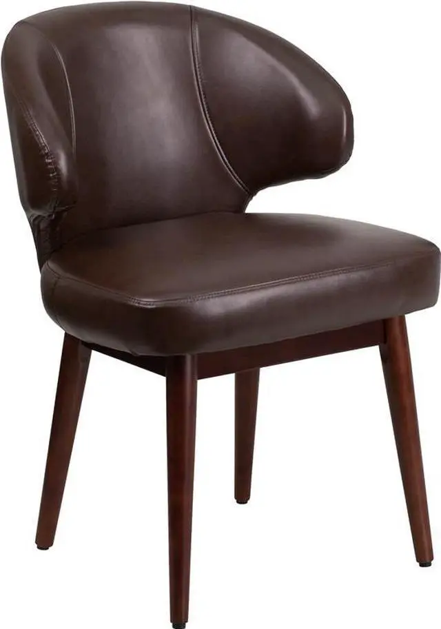 Alt view image 5 of 20 - Comfort Back Series Brown Leather Side Reception Chair with Walnut Legs