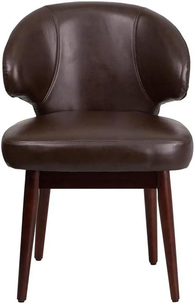 Alt view image 8 of 20 - Comfort Back Series Brown Leather Side Reception Chair with Walnut Legs