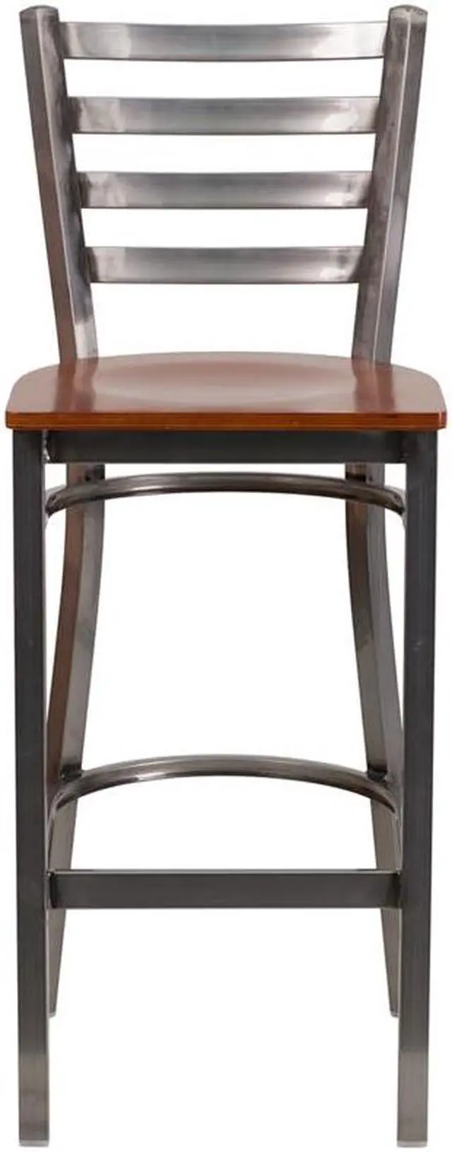 Alt view image 14 of 20 - Flash Furniture Hercules Series Clear Coated Ladder Back Metal Restaurant Barstool with Wood Seat, Cherry