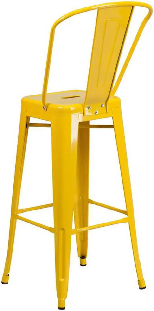 Alt view image 8 of 20 - Commercial Grade 30" High Yellow Metal Indoor-Outdoor Barstool with Removable Back