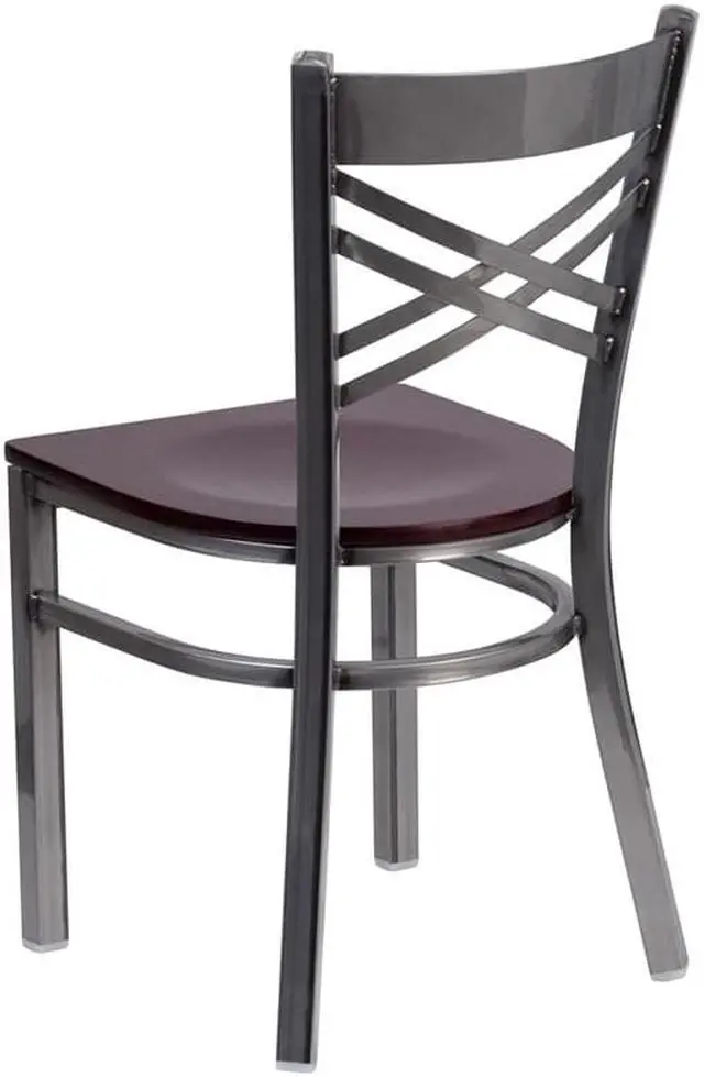 Alt view image 7 of 20 - Flash Furniture HERCULES Series Clear Coated ''X'' Back Metal Restaurant Chair - Mahogany Wood Seat