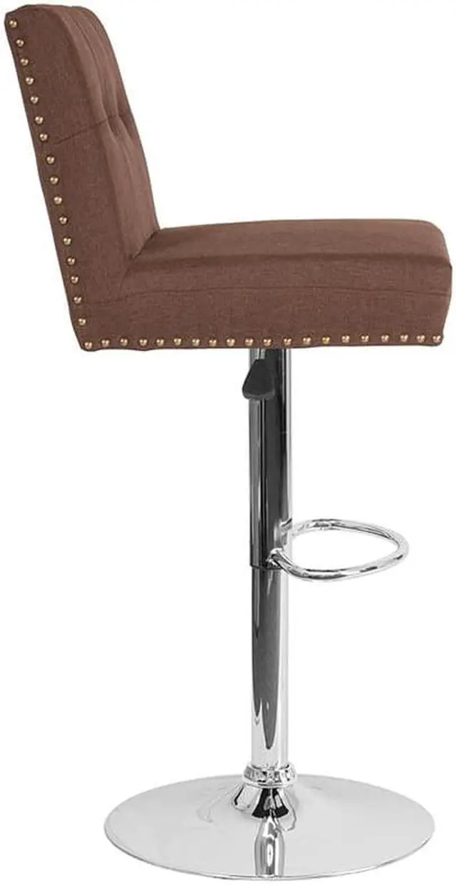 Alt view image 6 of 20 - Ravello Contemporary Adjustable Height Barstool with Accent Nail Trim in Brown Fabric