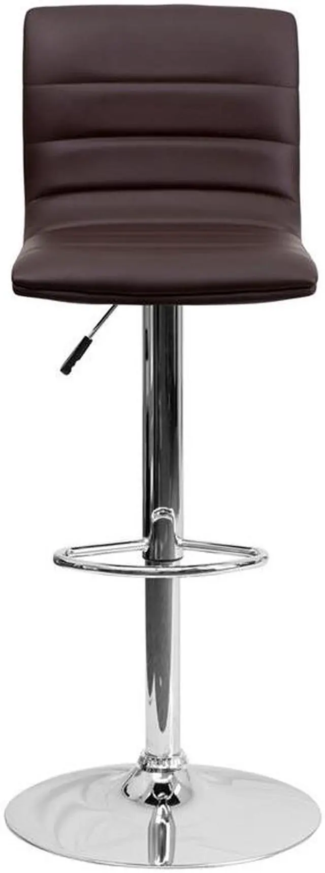 Alt view image 10 of 20 - Modern Brown Vinyl Adjustable Bar Stool with Back, Counter Height Swivel Stool with Chrome Pedestal Base