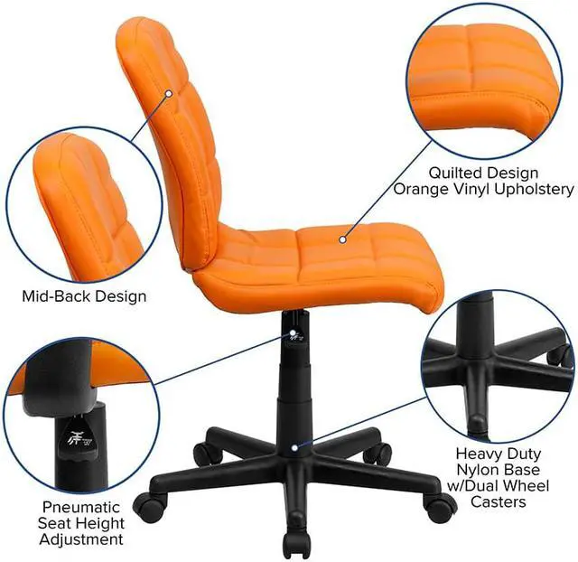 Alt view image 8 of 20 - Mid-Back Orange Quilted Vinyl Swivel Task Chair