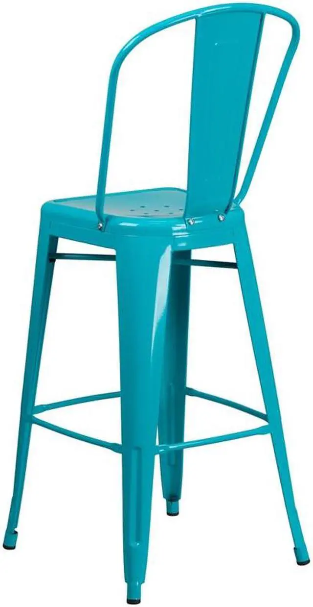 Alt view image 4 of 20 - Commercial Grade 30" High Crystal Teal-Blue Metal Indoor-Outdoor Barstool with Back
