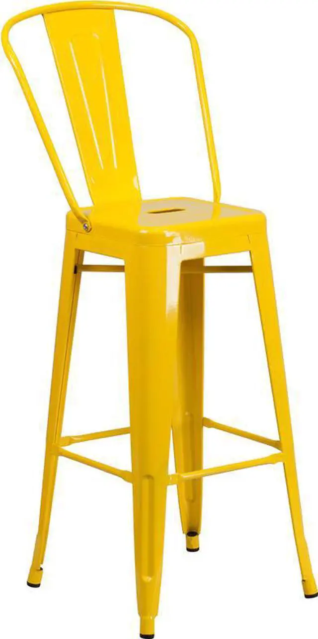 Alt view image 6 of 20 - Commercial Grade 30" High Yellow Metal Indoor-Outdoor Barstool with Removable Back