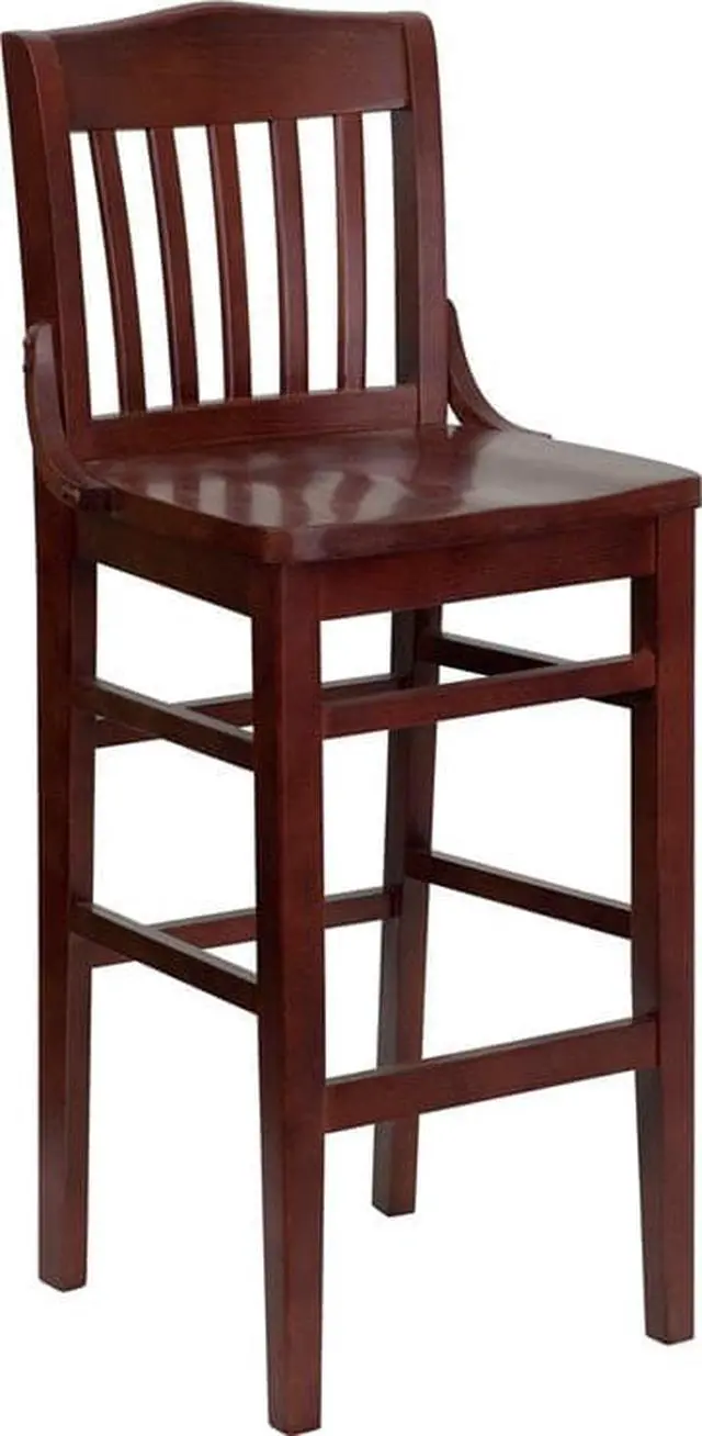 Alt view image 6 of 20 - HERCULES Series School House Back Mahogany Wood Restaurant Barstool