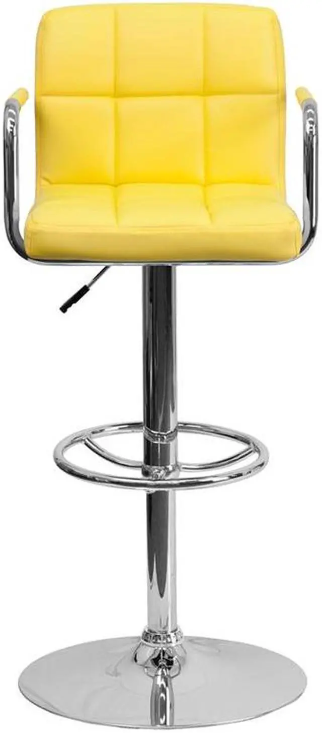 Alt view image 8 of 20 - Flash Furniture Contemporary Yellow Quilted Vinyl Adjustable Height Bar Stool with Arms and Chrome Base