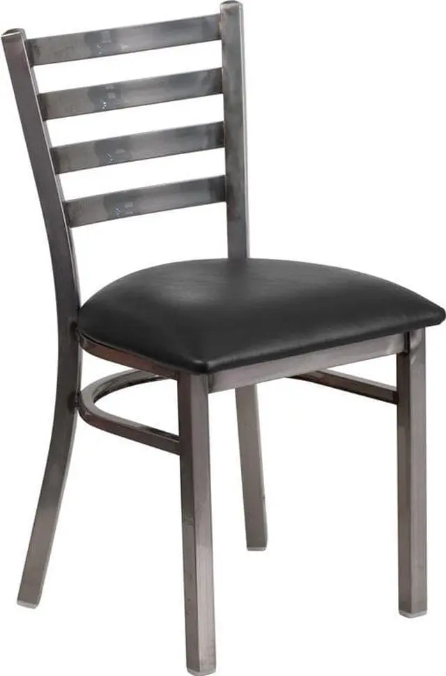 Alt view image 5 of 19 - Flash Furniture Hercules Series Clear Coated Ladder Back Metal Restaurant Chair with Vinyl Seat, Black