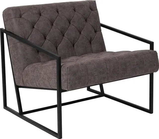 Alt view image 10 of 20 - HERCULES Madison Series Retro Gray LeatherSoft Tufted Lounge Chair