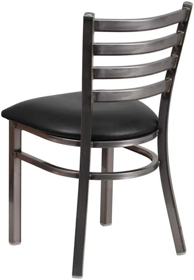 Alt view image 7 of 19 - Flash Furniture Hercules Series Clear Coated Ladder Back Metal Restaurant Chair with Vinyl Seat, Black