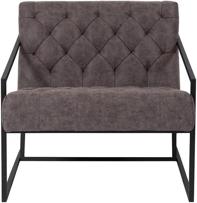Alt view image 13 of 20 - HERCULES Madison Series Retro Gray LeatherSoft Tufted Lounge Chair