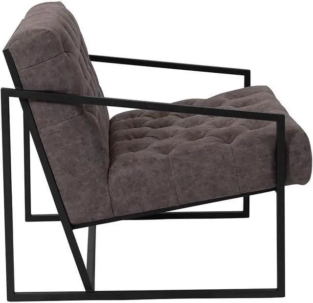 Alt view image 11 of 20 - HERCULES Madison Series Retro Gray LeatherSoft Tufted Lounge Chair