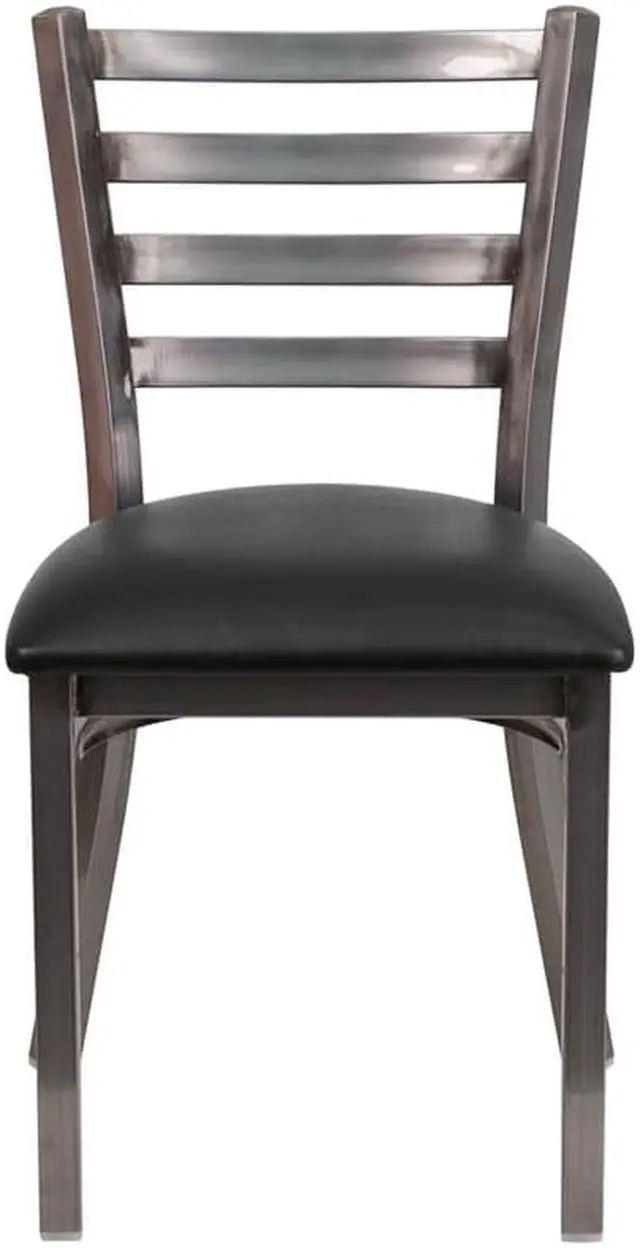 Alt view image 8 of 19 - Flash Furniture Hercules Series Clear Coated Ladder Back Metal Restaurant Chair with Vinyl Seat, Black