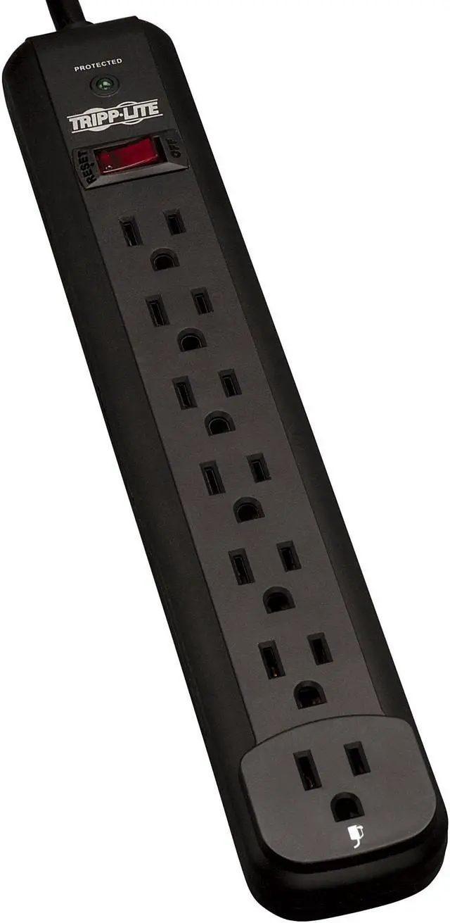 Alt view image 2 of 3 - Tripp Lite 7 Outlet Surge Protector Power Strip 12ft Cord 1080 Joules LED & $25K INSURANCE (TLP712B)