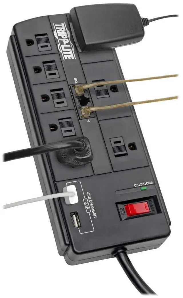 Alt view image 3 of 15 - TRIPP LITE TLP88TUSBB 8.0 Feet 8 Outlets 1200 Joules Surge Protector