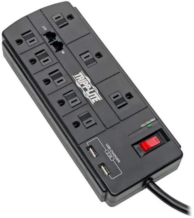 Alt view image 2 of 15 - TRIPP LITE TLP88TUSBB 8.0 Feet 8 Outlets 1200 Joules Surge Protector
