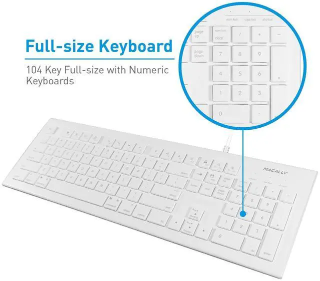 Alt view image 3 of 13 - Macally Full Size USB Wired Keyboard (MKEYE) for Mac and PC (White) w/ Shortcut Hot Keys