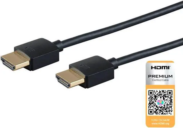 Alt view image 7 of 20 - Monoprice HDMI Cable - 1 Feet - Black| Certified Premium, 4K@60Hz, HDR, 18Gbps, 36AWG, YUV, 4:4:4, Compatible with UHD TV and More - Ultra Slim Series